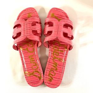 Sam Edelman Signature Bay Slide Flat Sandal Rose Pink Embossed Leather size 8.5